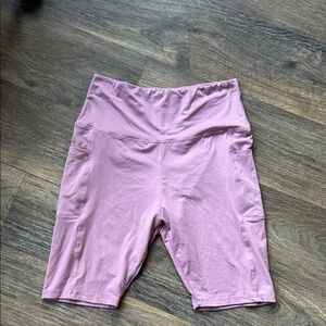 Women's Pink High-Waisted Bike Shorts w/ Pockets